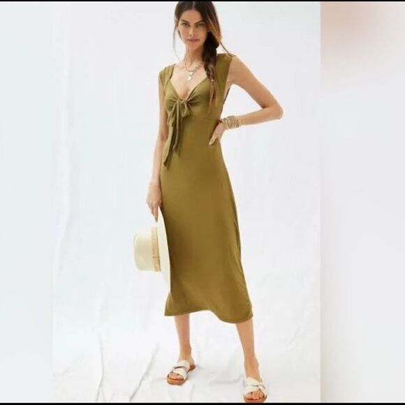 Anthropologie - Tie-Front Midi Dress - Picture 1 of 5